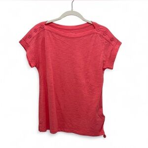 Women's Coral Button-Shoulder Top